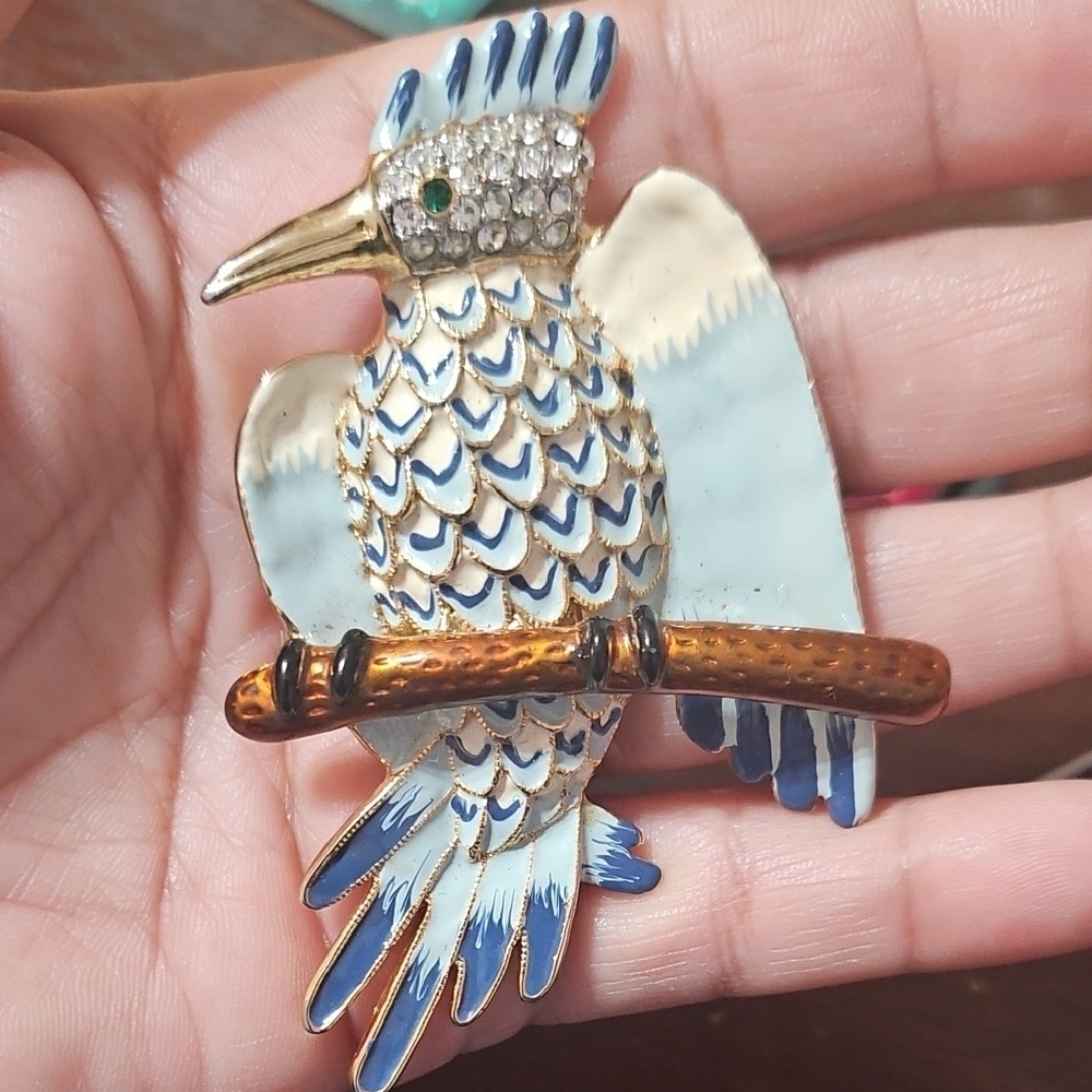 Coro 'R. Geissmann' parrot bird figural pin brooch with enamel and pave rhinesto